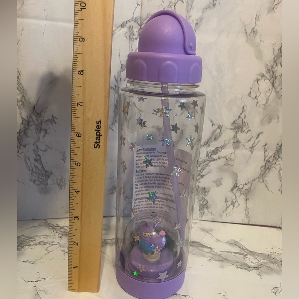 NWT, Clear, Silver,Purple Starry Water Bottle W/ Straw For Cold Beverages Only